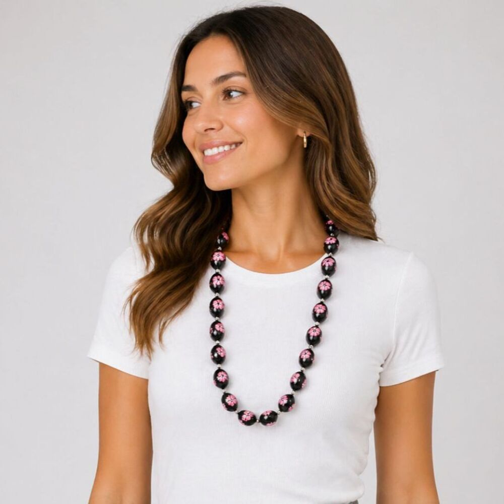 Kukui Nut Lei Hibiscus Pattern Light & Renewal Necklace